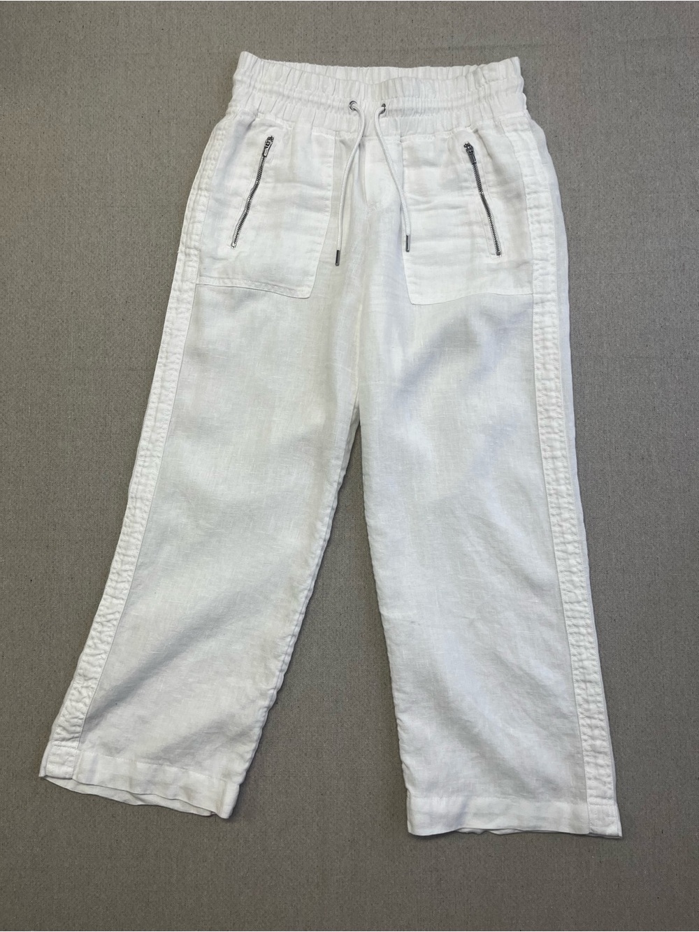 Athleta Linen Wide Leg Crop Pants White Drawstring Zip Pocket Women’s 4P